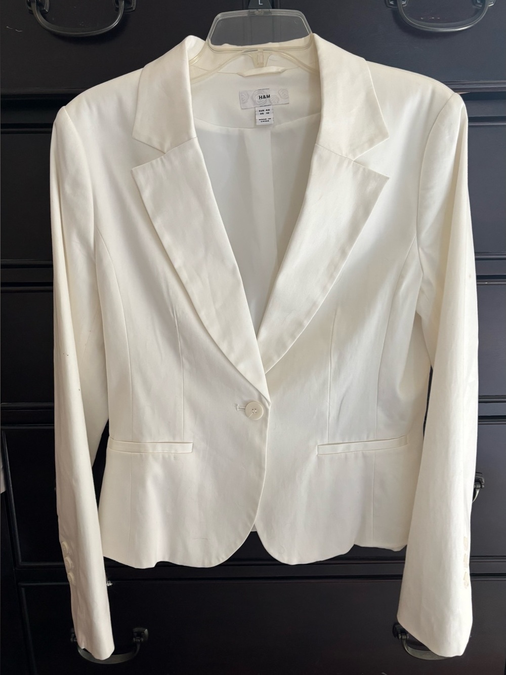 H&M Women's Off White Single-Button Tailored Blazer Size 10